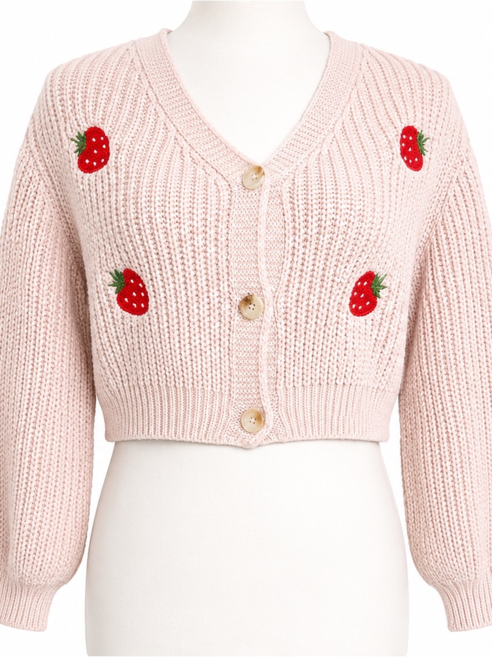 Pink Knit Cardigan Strawberries crop medium